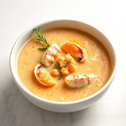 Creamy She Crab Soup served in a white bowl with a sprinkle of herbs.