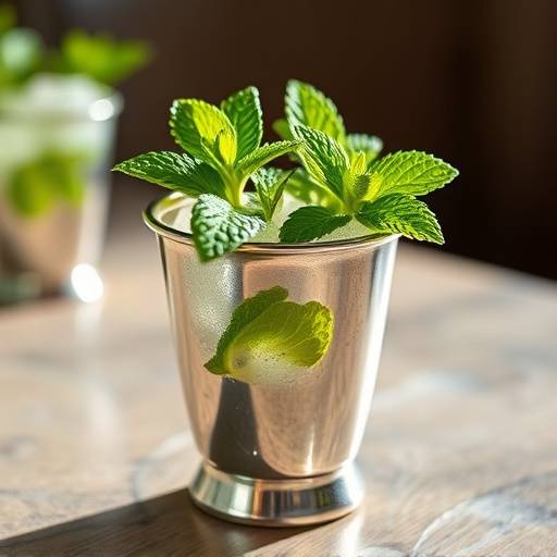 Savannah Mint Julep in a silver cup with mint sprigs.