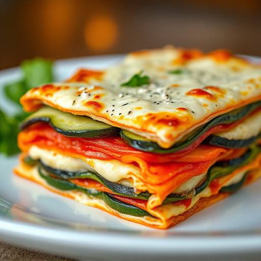 Vegetarian Lasagna with layers of vegetables and ricotta cheese.